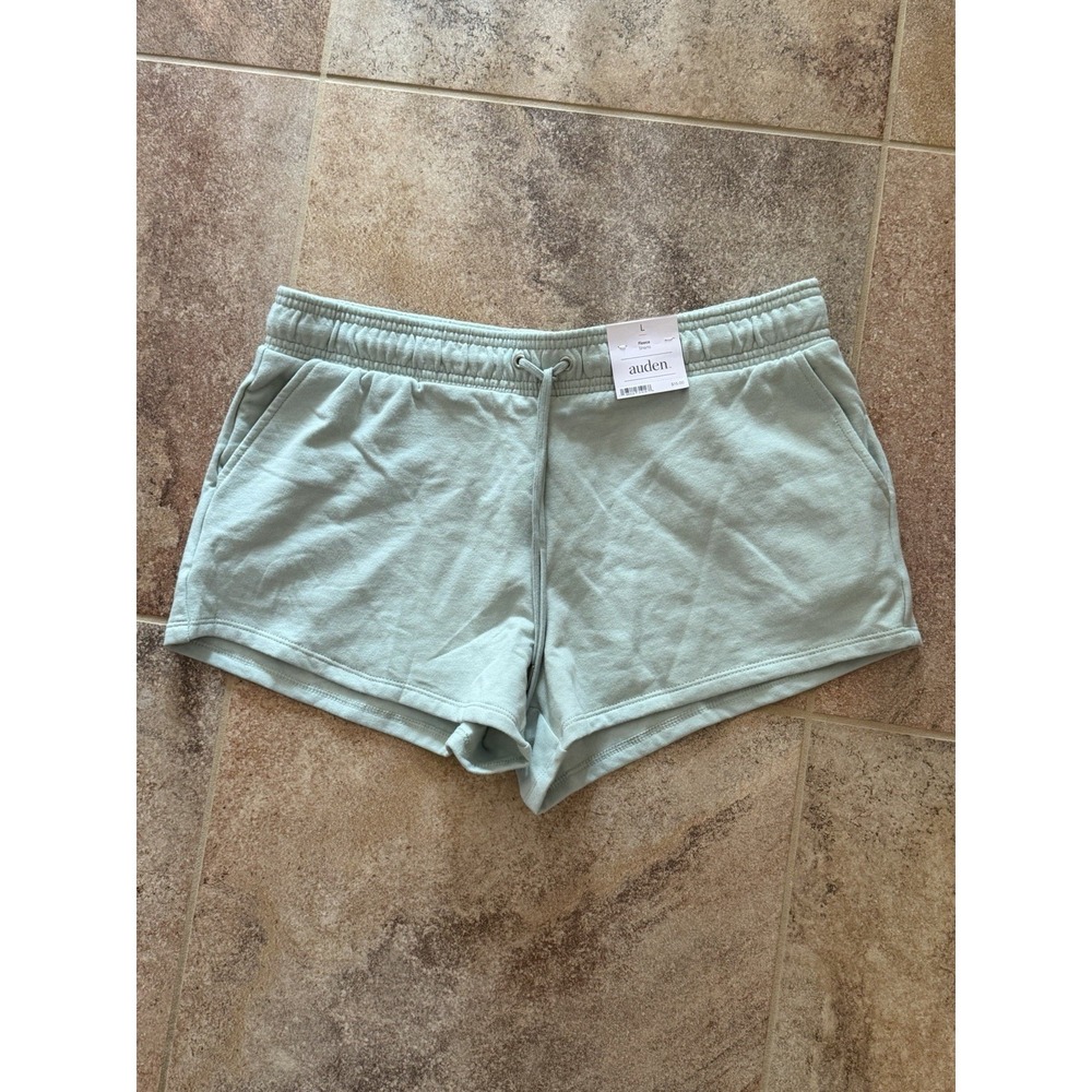 Auden Women Mid-Rise Fleece Drawstring Light Green Shorts Size L NWT